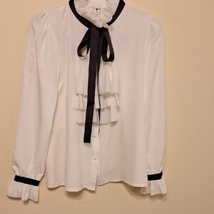 Bala White Blouse with Black Ribbon Detail